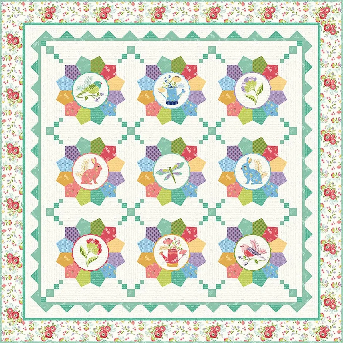 Cherry Blossoms Quilting Dresden Garden Quilt Pattern and Embroidery Design P266-DRESDENGARDEN