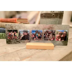 Wood Magnetic Board with 5 Custom 2x2 Photo Magnets - Vertical or Horizontal Display - Single Frame Organizer