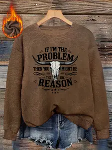 Women's Western Bull Print Sweater, Long Sleeve Round Neck Pullover, Soft Elastic Fabric, Casual Fall & Winter Top, Daily Wear