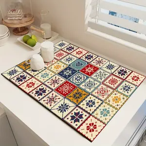 Diatom Mud Absorbent Non-slip Mat - Colorful Mandala Printed Table Decoration Mat for Tableware, Suitable for Washing Machine, Cabinet and Desktop Decoration