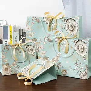 5pcs Light Floral Gift Bags, Style, Clear Handbags, Ribbon-Attached Souvenir Pouches, Candy Packaging Gift Bags
