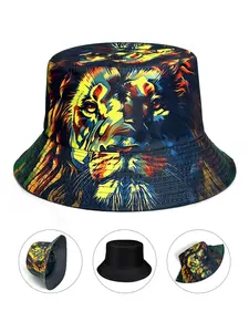 Creative Lion Print Fisherman Hat, Spring & Fall Dual-Sided Sun Hat, Foldable Lightweight, All-Season Outdoor UV Protection Cap