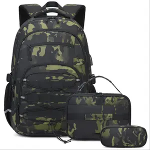 SIMILOVE Camo Backpack for Boys, Tactical Kids Backpack Boys, School Bags for Boy Children Teens Kids Elementary Middle High School, Military Bookbag and Lunch Bag Pencil Case Set with USB Charging Port