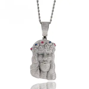 ICE HUE Jesus Piece Pendant Large HIP HOP Style Big Crystal Jesus Piece Pendant Necklace Chain for Men Hip Hop