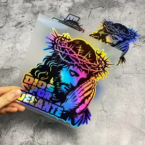 laser style car decorative stickers Dios Por Delante Jesus Christ Pray for safe travel stickers for Car Windshield Trucks Motorcycle Luggage Laptop Window Decor Self-adhesive