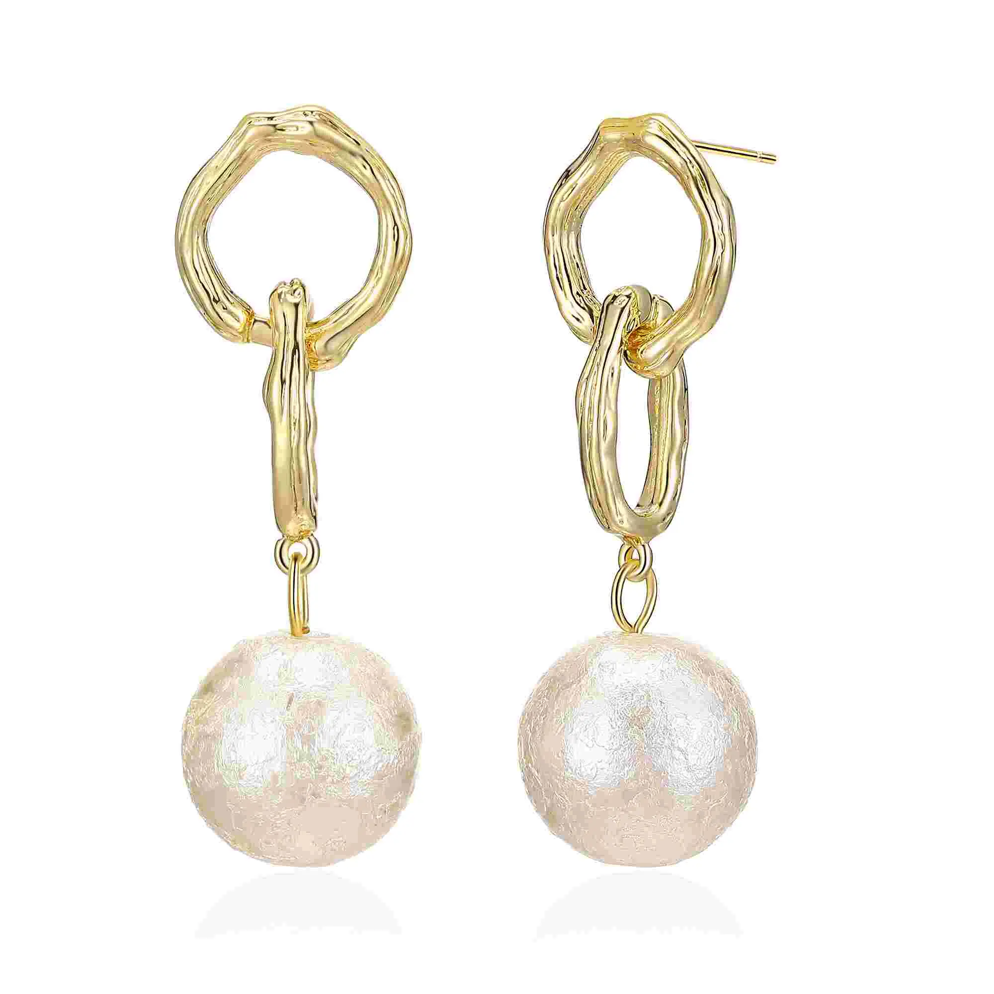 Aprilery Golden Textured Drop Earrings – Modern Chain-Link Dangle Design