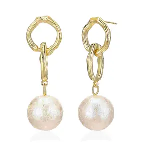 Aprilery Golden Textured Drop Earrings – Modern Chain-Link Dangle Design