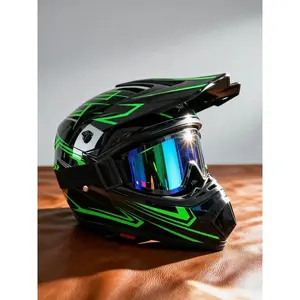 Multi Sport Helmet Black Green Lightning DOT Full Face Dirt Bike Helmet Adult Set Goggles Gloves Mask ATV UTV Motocross Helmet Electric Bicycle Helmet Men Women Racing Helmet Safety Gear Protection