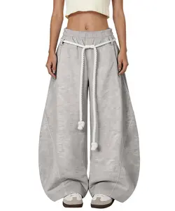 Bakyarder Women's Baggy Barrel Sweatpants Oversized Wide Leg Y2K Streetwear with Rope Drawstring and Pockets