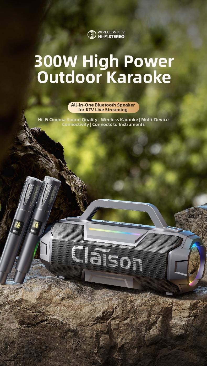 Claison T9 PLUS Outdoor karaoke live streaming speaker, RGB colorful atmosphere lights, dual microphones for high-definition audio, portable power bank, multi-interface compatibility, suitable for live streaming, outdoor use, karaoke.
