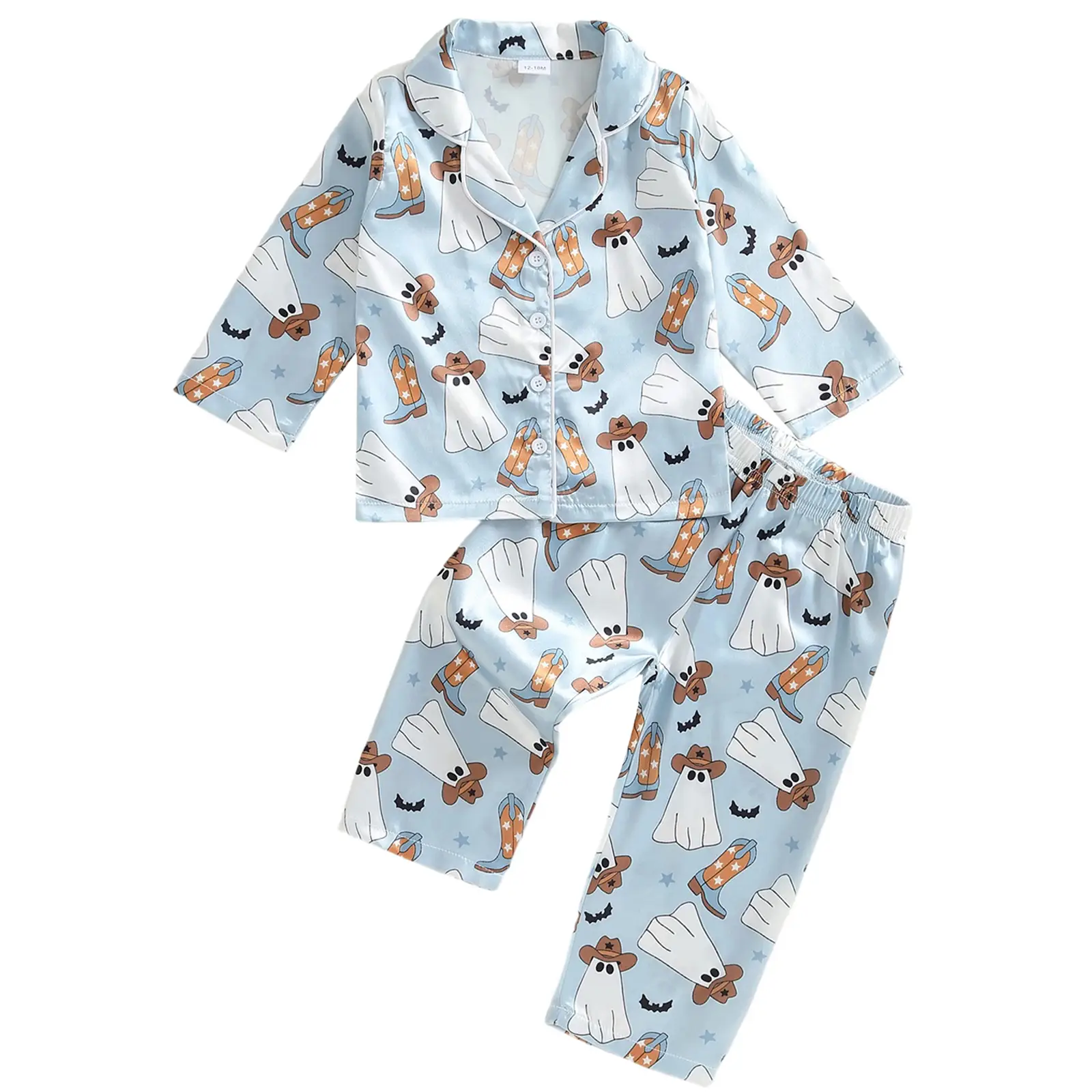 Kids Halloween Pajamas Toddler Boy Girl Cute Pumpkin/Ghost Long Sleeve Button Up Shirt Top Long Pants Sleepwear Loungewear