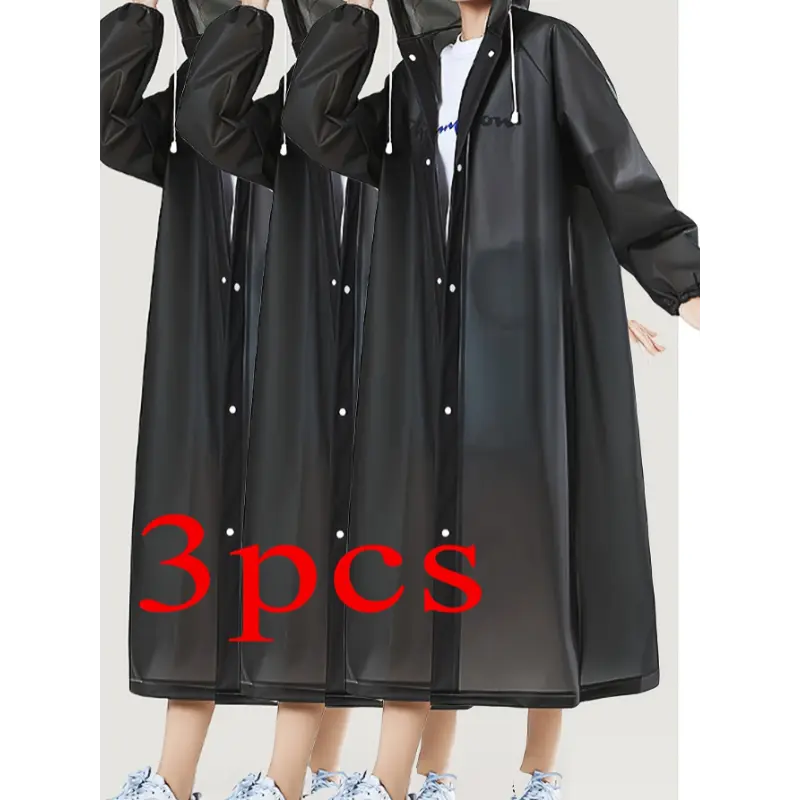 [3pcs Waterproof EVA Raincoats] 3pcs Black Waterproof & Windproof EVA Raincoats for Adults - Thick, Full-Body Protection for Outdoor Activities, Cycling, Hiking | Portable with Drawstring Hood, Tourism, Ladies