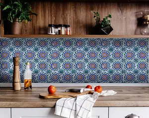 360 Stand Coastal 5x5 in Square Peel-and-Stick Easy-Remove Augustine Blue Decorative Wall Tiles - 24 Pcs for Kitchen, Home Decor Supplies