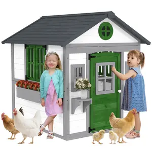 Wooden Playhouse for Kids – White. Outdoor Playhouse with Doors, Windows, Planter Pots & Boxes. Converts to Chicken Coop. ASTM Certified. Ages 3-8