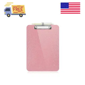 1 Pcs Pink Glitter Clipboards, Plastic Clipboard with Pen Holder for Office School Supplies, Size 8.85 x 12.4