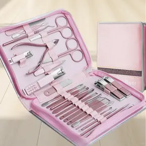 Professional 26 PCS Nail Clippers Pedicure Kit Cuticle Nipper Tool Set for Manicure and Foot Grooming（Pink）