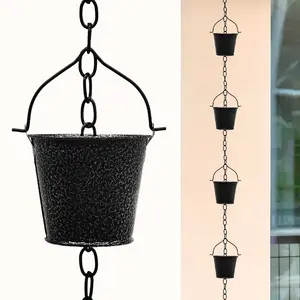 1pc Outdoor Iron Rain Chain, 6-Bucket Decorative Water Catcher for Eaves and Gutter Drainage, Garden Ornament, Christmas Gift