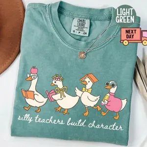 Teacher Goose Shirt, Cute Funny Teacher Graphic Tee, Silly Teachers Build Character Shirt, Back To School Outfit, Teacher Appreciation Gift, Preschool Kindergarten Teacher Shirt, Soft Cotton, Made In USA, For Women Youth & Adult