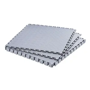 VEVOR Interlocking Garage Floor Tiles, 8-Pack PVC Mats (20.2x20.2x0.2in) - Diamond Plate, Slip-Resistant Modular Flooring for Workshop, Warehouse
