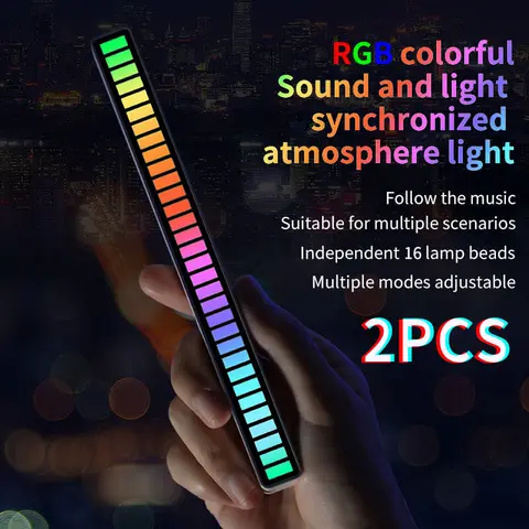 2PCS RGB Voice-Controlled Synchronous Rhythm Light USB-Powered LED Pickup Light for Gaming Esports & Parties Car Desktop Sound-Sensing Atmosphere Lighting Decorative Sync to Sound Smartphones