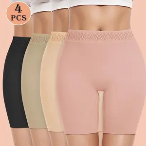 4-Pack Women’s Fitted Boxer Briefs, Stylish Color-Block High-Waist Shaping, Peach-Butt Enhancing Underwear for All Seasons, Cotton Fabric Panties