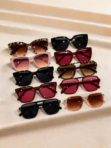 10 Pairs Classic Women's Large Frame Sunglasses, Retro Style, Perfect for Music Festivals and Parties, Fashionable Accessory