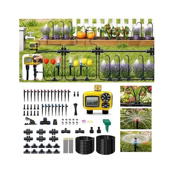 230FT Drip Irrigation System Kit with 2 Zone Smart Water Timer for Garden