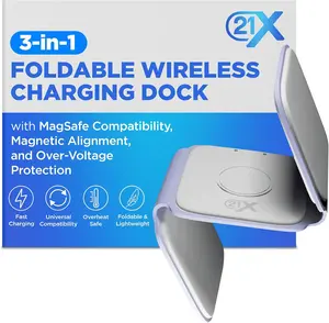 3-In-1 Foldable Magnetic Wireless Fast Charger – Travel Charging Pad Compatible with Iphone 12–16 Series, Samsung Galaxy Series, Huawei, Apple Watch, Airpods & Other Qi-Enabled Devices 21X