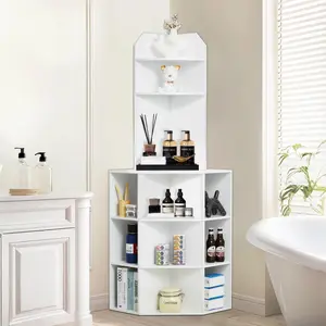 【fathersdaygift】VEVOR 64" Corner Storage Cabinet with Charging Station Adjustable Shelves White