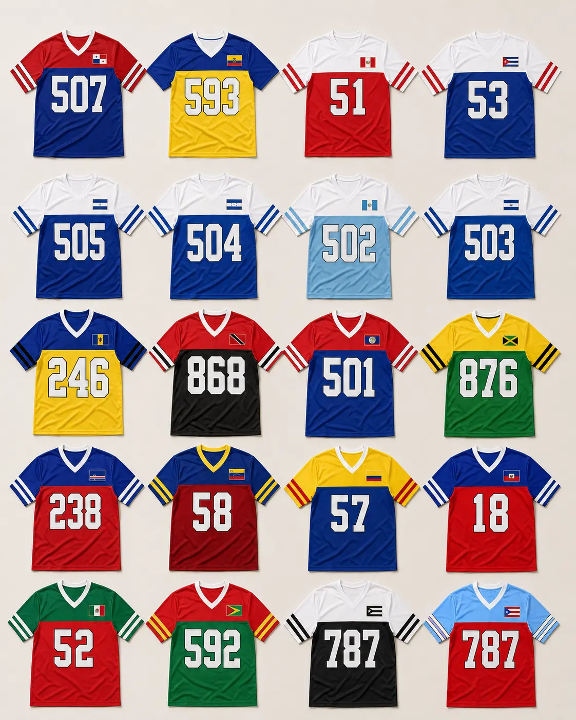 [Made in USA] Country Jerseys - National Pride / Heritage / Diaspora Pride Oversized Fit Fashion country calling code/area code Jerseys - Ayiti - Puerto Rico - Dominican Republic - Cuba - Panama - Colombia - Carribean Jerseys - Sports Top