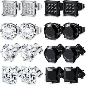 8 Pairs Hypoallergenic Stud Earrings Set | 316L Stainless Steel | Sensitive Ears Friendly | Unisex Jewelry 3-8mm (Silver & Black)