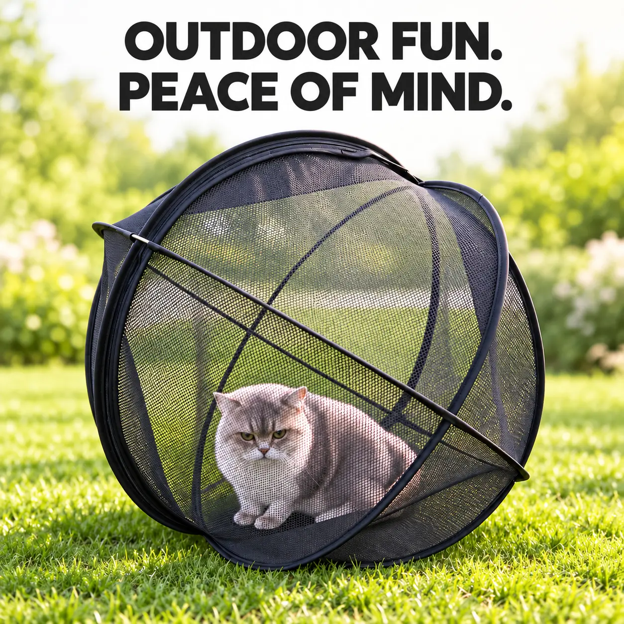 Catsphere Rolling Cat Exercise Ball, Portable Foldable Mesh Cat Enclosure, Outdoor Cat Play Tent for Parks, Camping and Grass