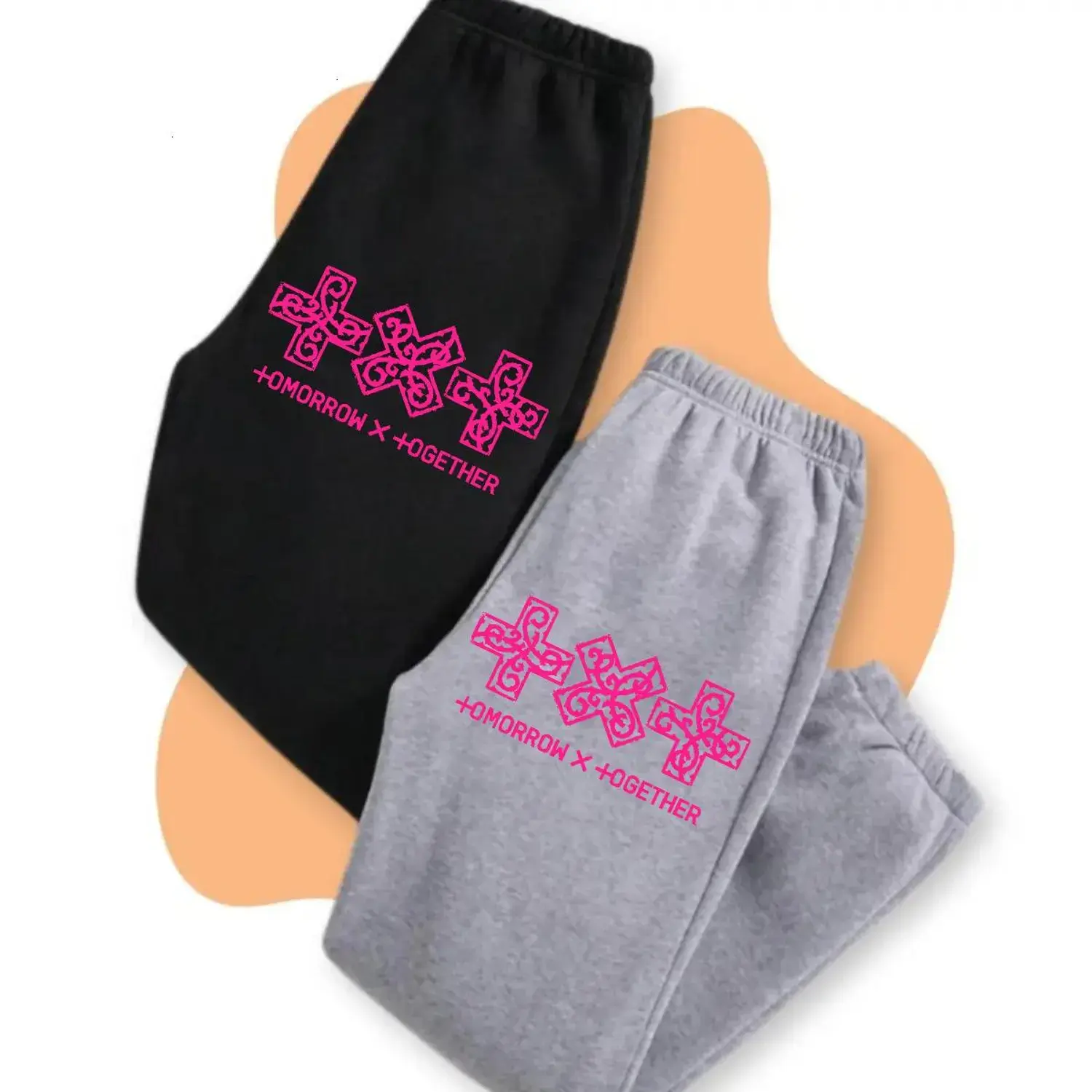 Tomorrow X Together Graphic Sweatpants for Men and Women, K-Pop Band Logo Jogger Pants, Pink Cross Alternative Streetwear, Cozy Casual Lounge Trousers, Gift for MOA Fans, Boyfriend, Girlfriend and Best Friend, Trending Korean Pop Fashion 2026