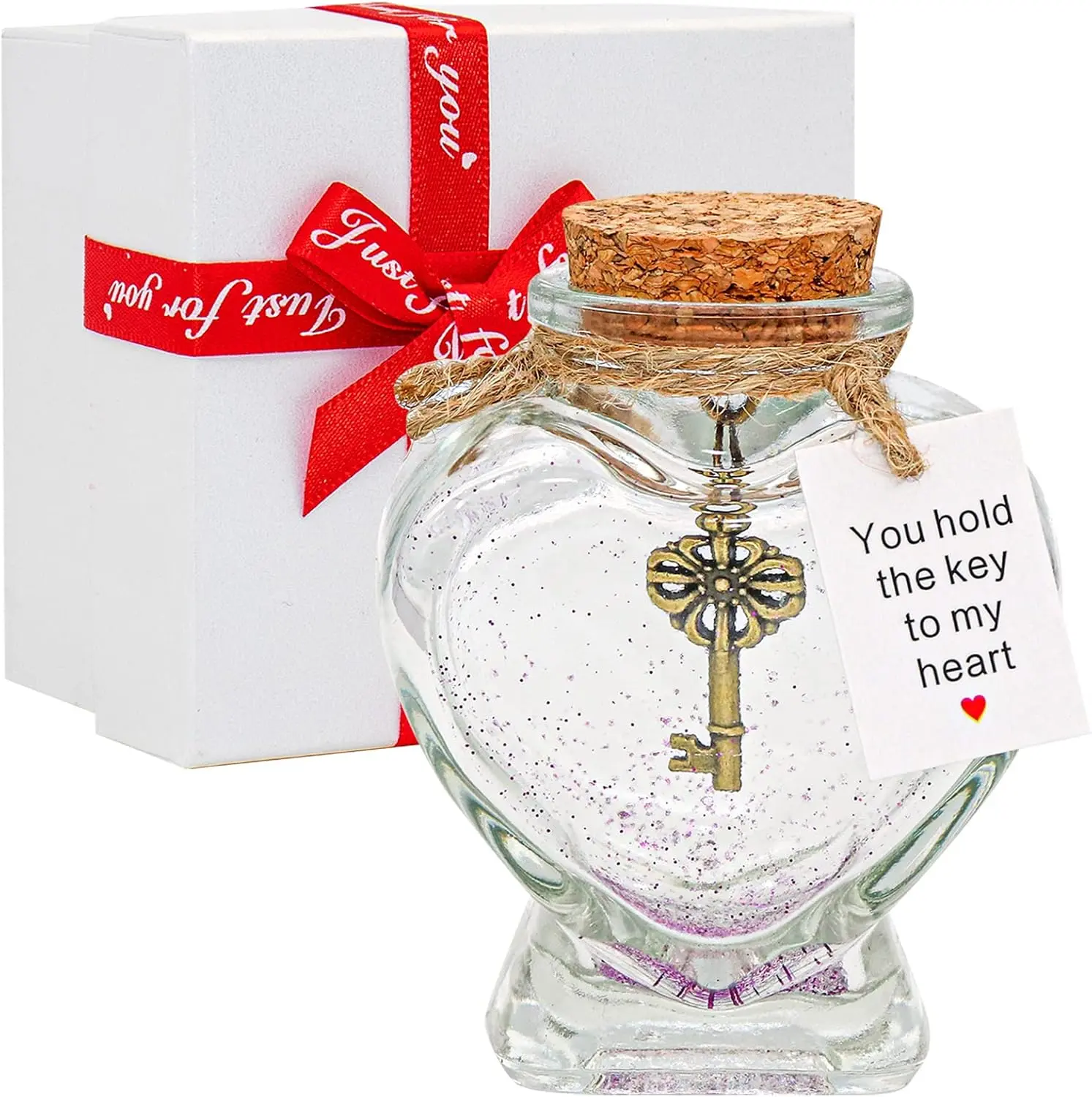 You Hold the Key to My Heart -Handmade Creative Decorative Bottle Gift for Girlfriend or Boyfriend Valentine’s Day/Christmas-Funny Ornament Gift for Wife/Husband (Heart Shaped Jar)