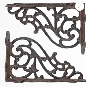 2 Small Shelf Brackets Scrolls Cast Iron Brace Antique Style 5 1/4 x 3 1/4 inch