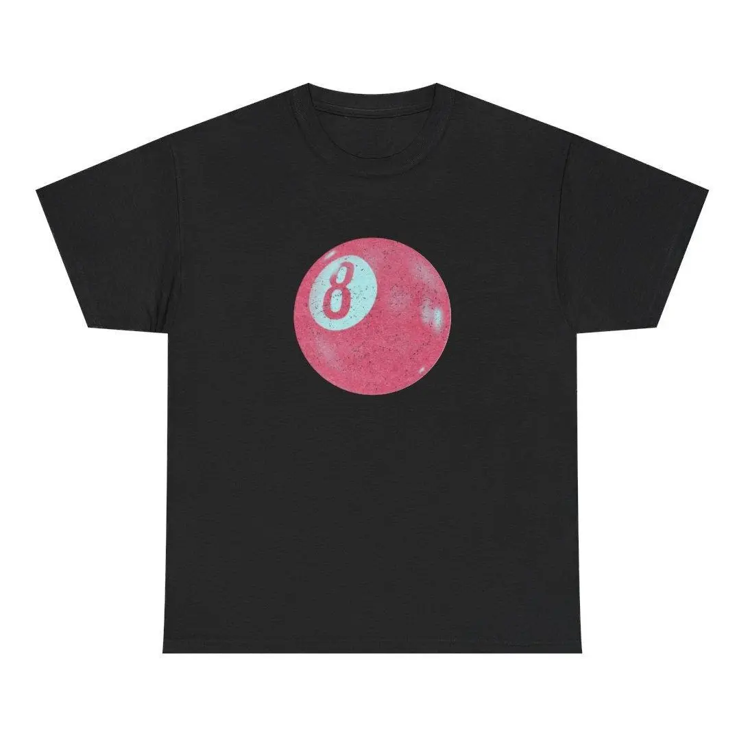 Men's Heavy Cotton Short-Sleeve Crew Neck Tee - Bright Pink Vintage 8 Ball Vivid Print, Casual Streetwear, Classic Fit, Side Seamless All-Seasons Menswear Top, Cute Look Crewneck Tshirt Tropical Operator Round Neck White