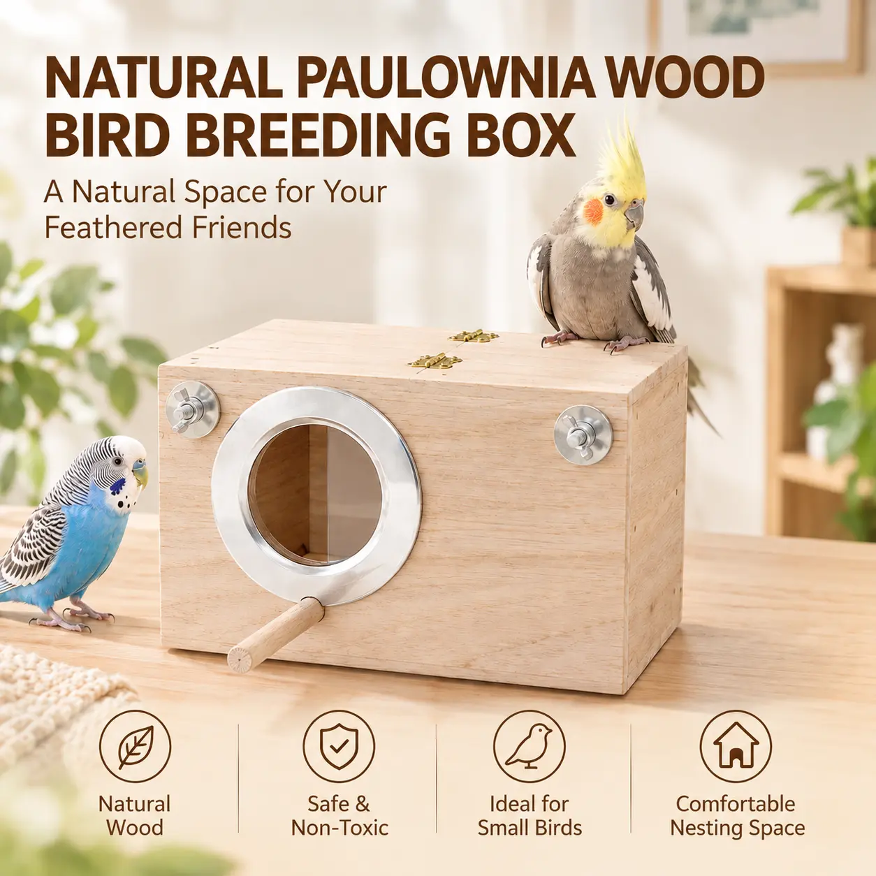 See Through Wood Transparent Viewing Breeding View Box - Hanging Outdoor Bird House, Non-Skid Cage Accessory, Single Unit Pet Supply for Small to Medium Birds, Easy Monitoring Outside Component
