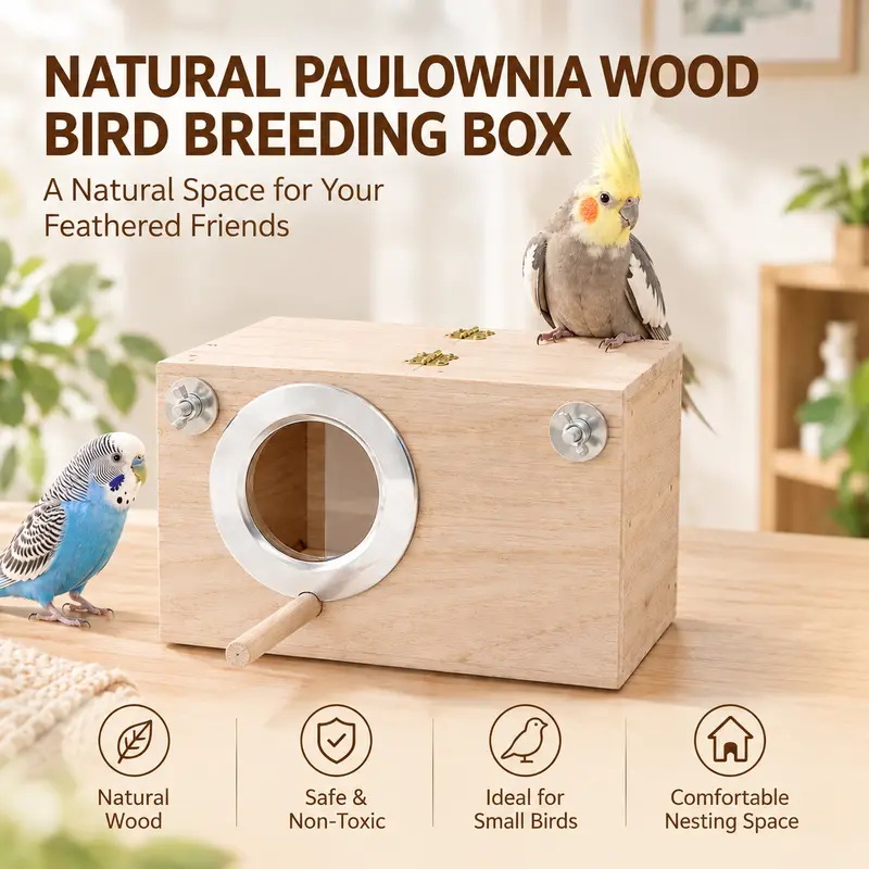 Transparent Wood Bird Breeding View Box - Hanging Birdhouse with Hang-Stable Base, Non-Skid Cage Accessory, Bird Houses for Outside, Single Unit Pet Supply for Small to Medium Pets, Easy Monitoring Component