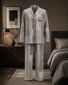 Mens Minimalist Pajama Set Soft Breathable Long Sleeve Homewear Casual Indoor Lounge Sleepwear