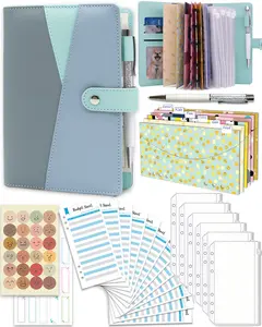 Budget Binder with Cash Envelopes, Notebook, Zipper PVC Pockets, Stickers, and Pen - White and Khaki
