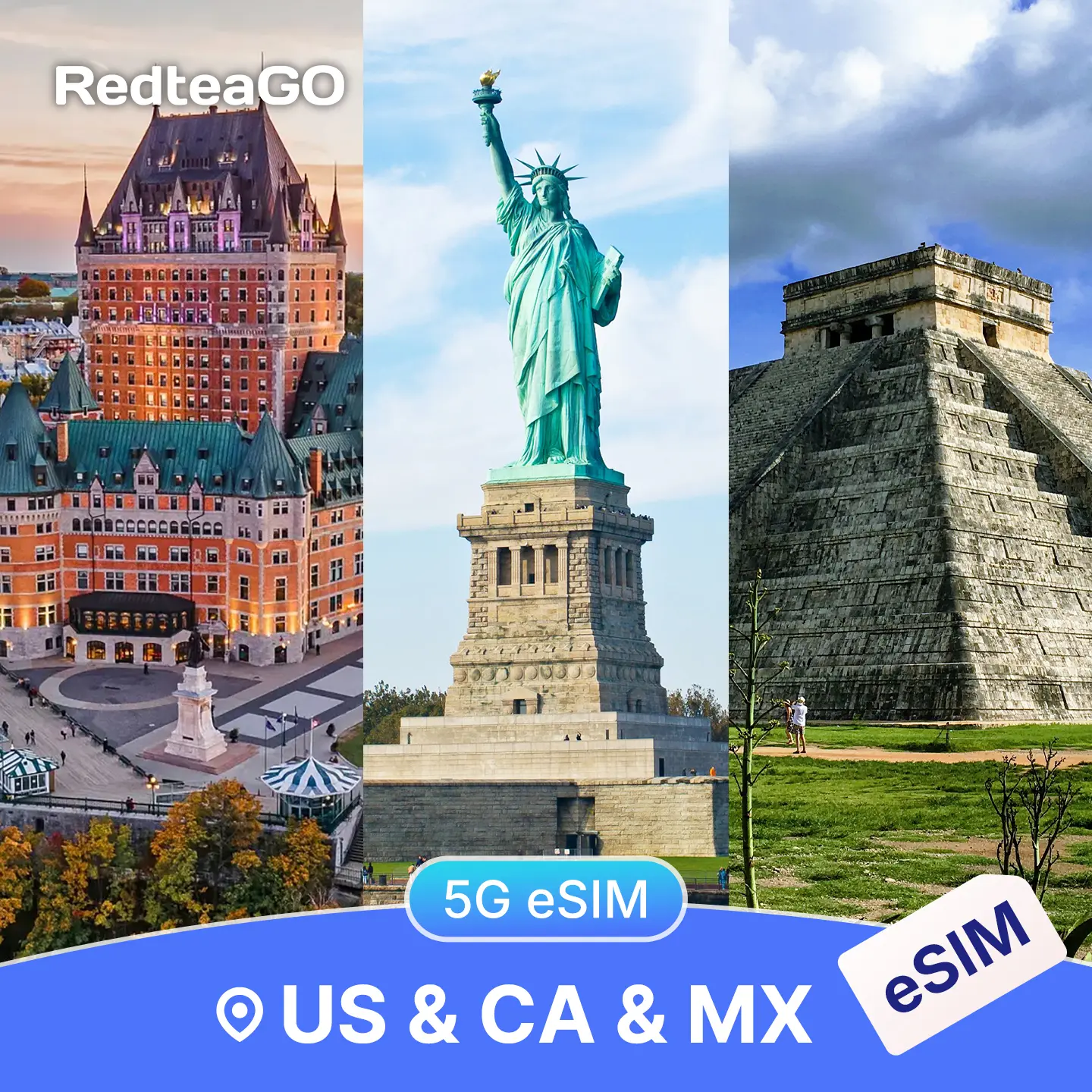 RedteaGO USA Canada Mexico eSIM | Unlimited Data 5G | No Roaming | Instant Activation Travel SIM| Fast 5G | No SIM Card Needed North America Travel eSIM