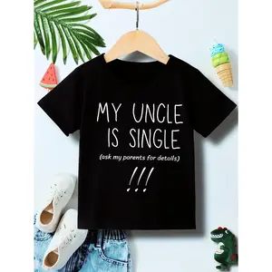 Kids Ask My Parent For Details About My Uncle Who Is A Singer Patterned T-shirt,Back to School Season Cotton Graphic T-shirt for Boys and Girls,Black Summer Shirt with Colorful Cartoon Pattern,Round Neck Short Sleeve Tee,Kids Stuff,Cute Clothes,Teen Girl
