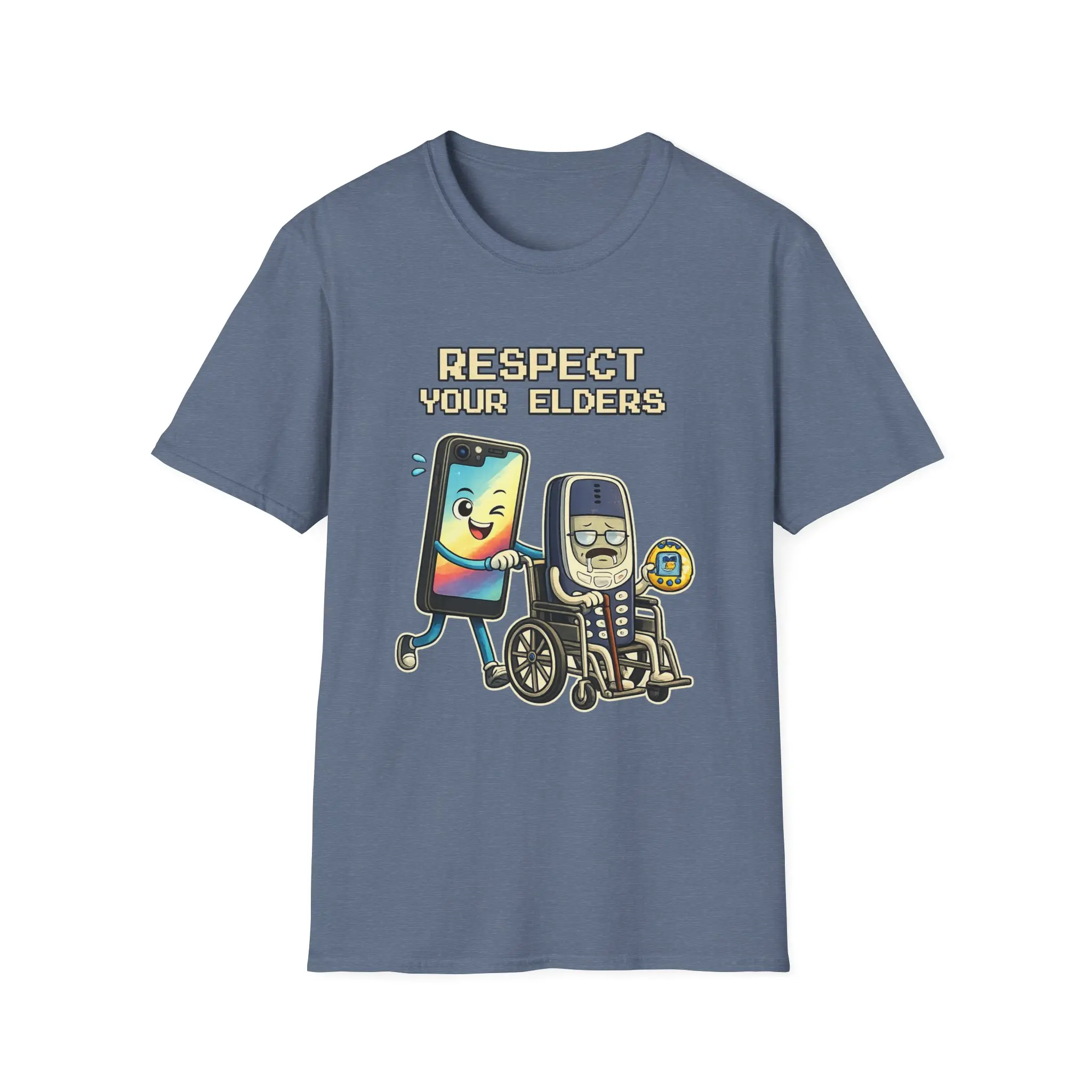 Respect Your Elders Retro Tech T-Shirt – Funny Vintage Nokia & Smartphone Graphic Tee for Gamers & 90s Kids