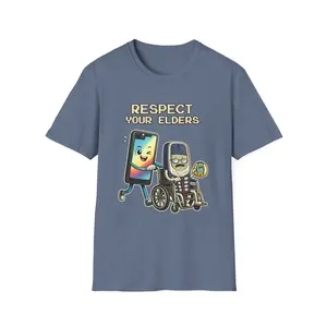 Respect Your Elders Retro Tech T-Shirt – Funny Vintage Nokia & Smartphone Graphic Tee for Gamers & 90s Kids