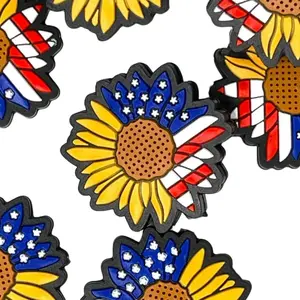 American Flowers Silicone Focal Beads - Sunflower Shape with American Flag Design - Crafting