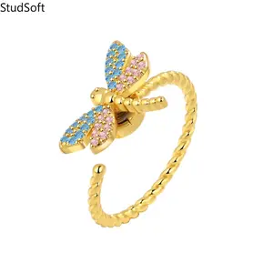 2026 New Rotating Dragonfly Ring for Women, Trendy Sparkling Zircon Adjustable Ring, Minimalist Versatile High-End Fashion Finger Ring