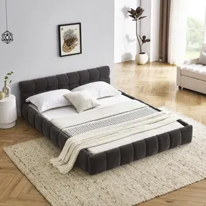Bellemave Queen Size Modern Upholstered Bed Frame - Thick Chenille Fabric, Sturdy Platform Bed with Solid MDF & Particle Board, No Box Spring Needed, Glam Clean-Lined Design, Dark Grey, 68"x86.5"x23.5"