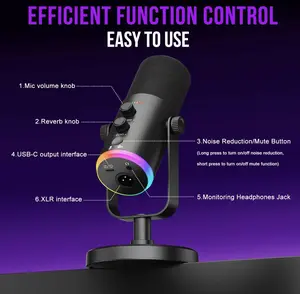 YU7 Gaming RGB Microphone, Type-C/XLR Professional Microphone, Noise Cancellation with Built-in Reverb, Ideal for Singing, Live Streaming, and DJing.