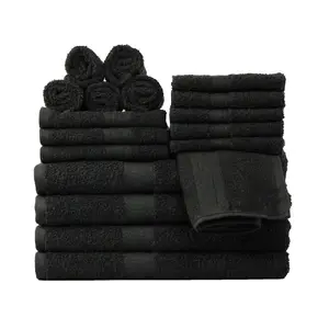 Mainstays 18 Piece 100% Cotton Towel Set, 4 Bath , 4 Hand and 10 Washcloths, Super Soft and Highly Absorbent Basic Solid Towel Set for Bathroom, Hotels, Spa and Gym – Black