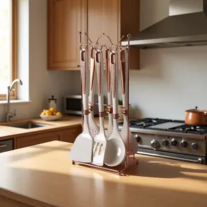 7-Piece Silicone Kitchen Utensil Set - Soup Spoon/Pasta Spoon/Spatula/Slotted Turner/Strainer/Hanging Rack - Heat-Resistant Cooking Tools, Essential For Kitchen, Ideal Gift.